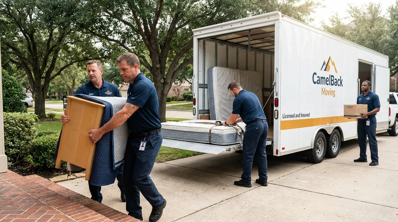 Crew loading residential truck for cross-state move from Alamo, NV
