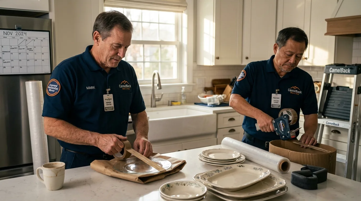 Professional crew packing kitchen dishware in Alamo, NV